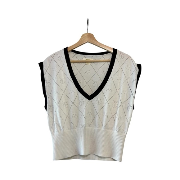 Maeve Anthropolgie Violette Icon Logo Vest Black White Preppy Academia Small - Picture 2 of 8